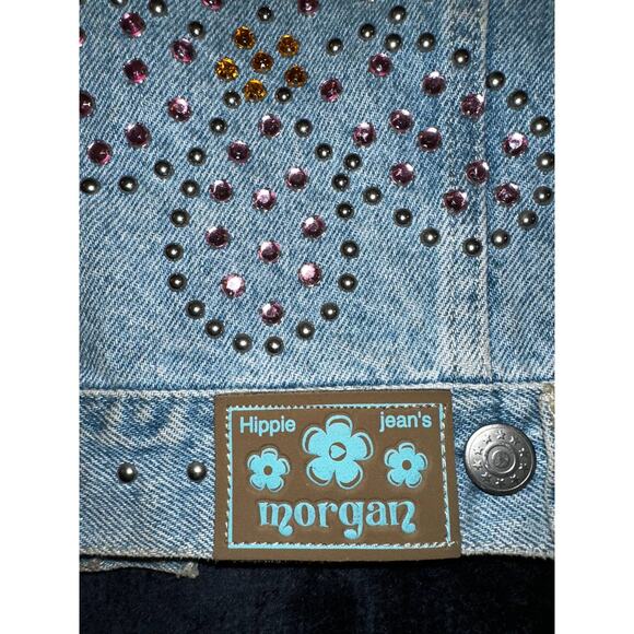 VINTAGE UNWORN 90's MORGAN DE TOI EMBELLISHED BEDAZZLED RHINESTONE DENIM JACKET - Picture 1 of 14